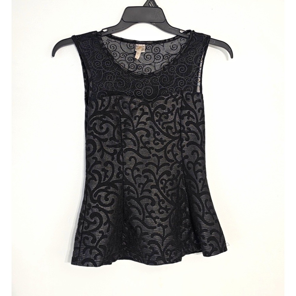 Shun Bo Black Burnout Peplum Top Sheer Mesh Yoke Gothic Y2K Size S
